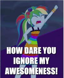 Size: 725x889 | Tagged: safe, edit, edited screencap, screencap, rainbow dash, equestria girls, equestria girls specials, g4, my little pony equestria girls: better together, my little pony equestria girls: spring breakdown, caption, cropped, cruise outfit, douchebag, female, image macro, rainbow douche, solo, text, yelling