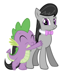 Size: 750x896 | Tagged: safe, artist:datbrass, edit, editor:undeadponysoldier, octavia melody, spike, dragon, earth pony, pony, g4, cute, female, hug, male, mare, ship:spiketavia, shipping, simple background, spikabetes, straight, vector, white background
