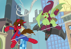 Size: 3071x2103 | Tagged: safe, artist:edcom02, artist:jmkplover, pony, fight, green goblin, high res, male, ponified, spider-man
