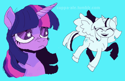 Size: 500x325 | Tagged: safe, artist:cuppa-ale, twilight sparkle, alicorn, pony, g4, blue background, simple background, starry eyes, twilight sparkle (alicorn), wingding eyes