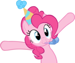 Size: 900x754 | Tagged: safe, pinkie pie, earth pony, pony, g4, female, hat, party hat, party horn, simple background, solo, transparent background