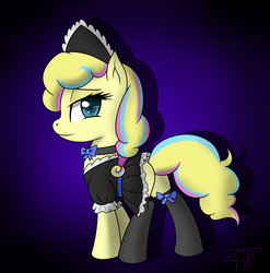 Size: 2057x2085 | Tagged: dead source, safe, artist:php92, oc, oc only, oc:candy swirl, earth pony, pony, clothes, earth pony oc, female, high res, maid, mare, solo