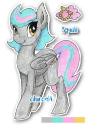 Size: 1164x1592 | Tagged: safe, artist:cihiiro, oc, oc only, oc:squish, pegasus, pony, female, mare, pegasus oc, reference sheet, simple background, solo, starry eyes, traditional art, transparent background, wingding eyes, wings