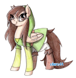 Size: 1664x1720 | Tagged: safe, artist:cihiiro, oc, oc only, oc:angel, pegasus, pony, boots, clothes, costume, crossover, female, glasses, link, mare, pegasus oc, shoes, simple background, solo, the legend of zelda, traditional art, transparent background, wings