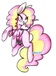 Size: 1776x2395 | Tagged: safe, artist:cihiiro, oc, oc only, oc:cass, pony, bunny ears, ethereal mane, female, grin, heart, mare, rearing, simple background, smiling, solo, starry mane, tattoo, transparent background, wingding eyes