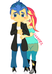 Size: 4960x7015 | Tagged: safe, artist:informalrain01, flash sentry, sunset shimmer, equestria girls, g4, blushing, converse, cute, eyes closed, female, male, ship:flashimmer, shipping, shoes, straight