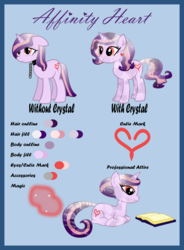 Size: 859x1170 | Tagged: safe, artist:littlejurnalina, oc, oc only, oc:affinity heart, crystal pony, pony, unicorn, book, chains, collar, female, horn, leash, mare, prone, reading, reference sheet, slave, story included, unicorn oc