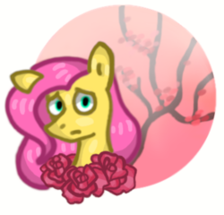 Size: 741x710 | Tagged: safe, artist:hunterthewastelander, fluttershy, pony, g4, bust, female, flower, looking at you, mare, solo, tree, worried, wreath