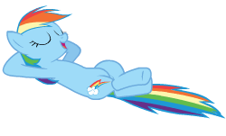 Size: 250x151 | Tagged: safe, artist:sasha-flyer, rainbow dash, pegasus, pony, g4, animated, animated png, apng for breezies, crossed legs, cute, cutie mark, dashabetes, female, folded wings, hooves behind head, lying down, mare, nonchalant, on back, one eye closed, picture for breezies, relaxed, simple background, solo, talking, transparent background, vector, wings
