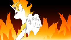 Size: 1920x1080 | Tagged: safe, artist:angelscribs, nightmare star, alicorn, pony, g4, crown, female, fire, horns, jewelry, mare, regalia, solo