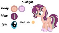 Size: 2668x1484 | Tagged: safe, artist:siriussentry, oc, oc only, oc:sunlight, pony, unicorn, female, mare, next generation, offspring, parent:starlight glimmer, parent:sunburst, parents:starburst, reference sheet, simple background, smiling, solo, transparent background