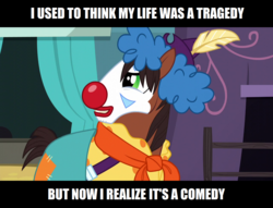 Size: 1280x976 | Tagged: safe, edit, edited screencap, screencap, trouble shoes, earth pony, pony, appleoosa's most wanted, g4, clown, clown nose, hat, joker (2019), makeup, male, red nose, rodeo clown, solo, stallion, the joker