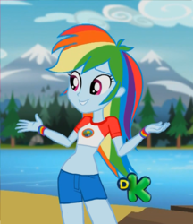Size: 519x600 | Tagged: safe, edit, edited screencap, screencap, rainbow dash, equestria girls, g4, my little pony equestria girls: legend of everfree, clothes, cropped, discovery kids, female, midriff, short shirt, solo