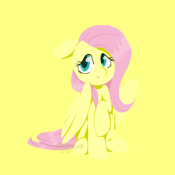 Size: 1200x1200 | Tagged: safe, artist:imaplatypus, fluttershy, pegasus, pony, g4, cute, female, floppy ears, mare, shyabetes, simple background, sitting, solo, yellow background