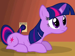 Size: 638x478 | Tagged: safe, artist:zoarvek, twilight sparkle, pony, unicorn, g4, animated, charging, cute, female, frown, i can't believe it's not badumsquish, loop, mare, no sound, plug, prone, solo, twiabetes, twilight server, unicorn twilight, wat, webm, what has science done