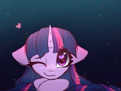 Size: 1280x960 | Tagged: safe, artist:radioaxi, twilight sparkle, pony, g4, black background, blushing, bust, cute, female, floppy ears, heart, heart eyes, mare, one eye closed, portrait, simple background, solo, twiabetes, wingding eyes