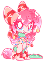 Size: 502x716 | Tagged: safe, artist:sohmasatori, oc, oc only, earth pony, pony, animated, blushing, christmas, christmas lights, female, gif, holiday, ornament, ribbon, simple background, tongue out, transparent background