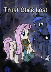 Size: 1500x2100 | Tagged: safe, artist:anon3mous1, fluttershy, princess luna, oc, alicorn, pegasus, pony, unicorn, fanfic:trust once lost, g4, crying, female, filly, hug, mare, sad, self insert, winghug