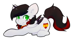 Size: 1187x648 | Tagged: safe, artist:pomrawr, oc, oc only, pegasus, pony, eye clipping through hair, pegasus oc, prone, simple background, smiling, solo, transparent background, wings