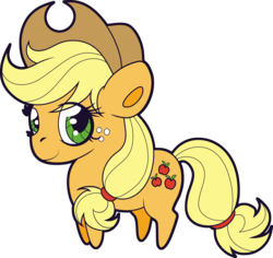Size: 4068x3834 | Tagged: safe, artist:squeemishness, applejack, earth pony, pony, g4, applejack's hat, chibi, cowboy hat, female, hat, looking at you, mare, simple background, smiling, solo, transparent background