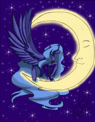 Size: 1700x2191 | Tagged: safe, alternate version, artist:fizzyrox, princess luna, alicorn, pony, g4, colored, female, hoof shoes, impossibly large wings, large wings, mare, night, peytral, signature, solo, stars, tangible heavenly object, transparent moon, wings