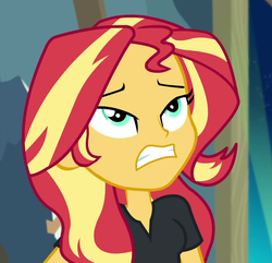 Size: 1069x1031 | Tagged: safe, screencap, sunset shimmer, all the world's off stage, equestria girls, g4, my little pony equestria girls: better together, cropped, director shimmer, exasperated face, female, gritted teeth, solo