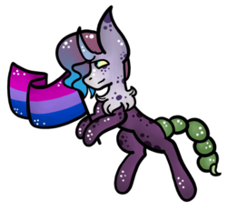 Size: 400x388 | Tagged: safe, artist:hunterthewastelander, oc, oc only, original species, bisexual pride flag, curved horn, flag, horn, pride, scorpion tail, solo, ych result
