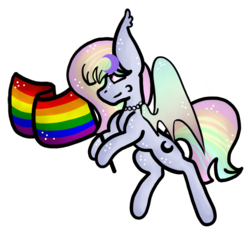 Size: 720x668 | Tagged: safe, artist:hunterthewastelander, oc, oc only, bat pony, pony, bat pony oc, gay pride flag, jewelry, multicolored hair, necklace, pearl necklace, rainbow hair, simple background, solo, transparent background, ych result