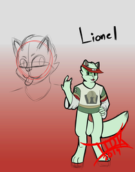 Size: 1446x1840 | Tagged: safe, artist:iideekayart, oc, oc:lionel, abyssinian, cat, persian, anthro, digitigrade anthro, fanfic:check mate, abyssinian oc, clothes, devil horn (gesture), fanfic art, hat, hockey jersey, jersey, redesign, redraw, sun hat