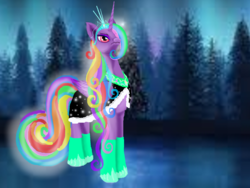 Size: 1600x1200 | Tagged: safe, artist:auroraswirls, oc, oc only, oc:aurora swirls, alicorn, pony, alicorn oc, aurora borealis, boots, clothes, female, horn, looking up, mare, multicolored hair, peytral, rainbow hair, shoes, solo, tree