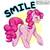 Size: 1524x1524 | Tagged: safe, artist:plutotheundead, pinkie pie, earth pony, pony, g4, abstract background, balloonbutt, butt, circle background, cute, diapinkes, ear fluff, eyes closed, female, mare, plot, profile, smiling, solo