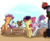 Size: 2200x1800 | Tagged: safe, artist:rocket-lawnchair, apple bloom, opalescence, scootaloo, sweetie belle, winona, cat, dog, earth pony, pegasus, pony, unicorn, g4, cardboard box, cutie mark crusaders, female, filly, hat, luggage, shrunken pupils, this will end in pain, this will end in tears and/or death and/or covered in tree sap