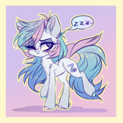 Size: 2000x2000 | Tagged: safe, artist:_spacemonkeyz_, oc, oc only, oc:sleeping powder, pony, colored hooves, eye clipping through hair, female, high res, mare, one eye closed, onomatopoeia, solo, sound effects, wink, zzz