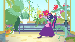 Size: 1364x768 | Tagged: safe, artist:starman1999, edit, edited screencap, screencap, sci-twi, twilight sparkle, equestria girls, equestria girls series, g4, my little shop of horrors, apron, boots, cactus, celestia's house, clothes, female, flower, gloves, long skirt, plants, ponytail, shoes, skirt, solo, watering can