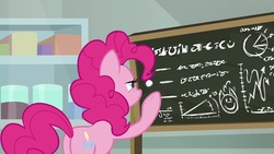 Size: 1920x1080 | Tagged: safe, screencap, pinkie pie, earth pony, pony, g4, the last laugh, butt, chalkboard, female, mare, plot, solo