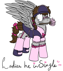 Size: 800x902 | Tagged: safe, artist:thedragenda, oc, oc only, oc:fuselight, pegasus, pony, blushing, clothes, crossdressing, duster, maid, male, mouth hold, solo, stallion