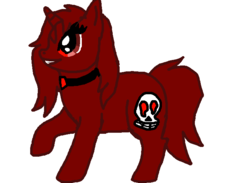Size: 721x528 | Tagged: safe, oc, oc only, pony, unicorn, edgy, evil, evil grin, female, grin, red, simple background, smiling, solo, white background