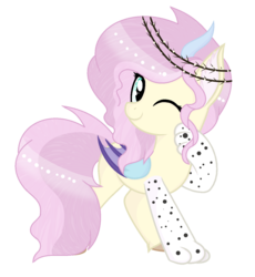 Size: 1192x1296 | Tagged: safe, artist:rukemon, oc, oc only, oc:sweet perplexity, hybrid, base used, female, interspecies offspring, offspring, one eye closed, parent:discord, parent:fluttershy, parents:discoshy, simple background, solo, transparent background, wink