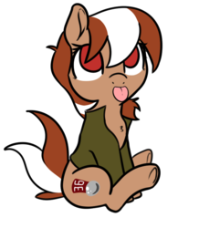 Size: 692x794 | Tagged: safe, artist:neuro, oc, oc only, oc:roulette, earth pony, pony, fallout equestria, :p, clothes, cute, female, mare, simple background, sitting, tongue out, transparent background