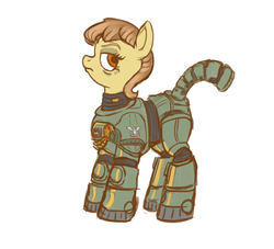 Size: 1284x1164 | Tagged: safe, artist:eldee, oc, oc only, oc:colonel sierra tango, earth pony, pony, fallout equestria, armor, female, looking at you, mare, ncr, new canterlot republic, power armor, simple background, unamused