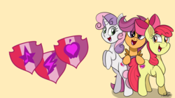 Size: 1920x1080 | Tagged: safe, artist:sadtrooper, apple bloom, scootaloo, sweetie belle, earth pony, pony, unicorn, g4, cutie mark, cutie mark crusaders, female, filly, the cmc's cutie marks