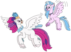 Size: 3204x2344 | Tagged: safe, artist:supahdonarudo, queen novo, silverstream, classical hippogriff, hippogriff, series:novoember, g4, my little pony: the movie, aunt and niece, flying, high res, jewelry, necklace, simple background, transparent background