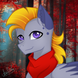 Size: 1000x1000 | Tagged: safe, artist:aselita selter, oc, oc only, pegasus, pony, autumn, bust, forest, portrait, solo