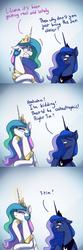 Size: 1024x3072 | Tagged: safe, artist:anticular, princess celestia, princess luna, alicorn, pony, ask sunshine and moonbeams, g4, comic, dialogue, duo, female, hoof on chin, mare, open mouth, profile, royal sisters, siblings, sisters, sweat, thinking, this will end in death, this will end in incineration, this will end in tears, this will end in tears and/or death, this will not end well