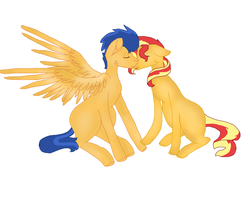 Size: 1000x800 | Tagged: safe, artist:cslie, flash sentry, sunset shimmer, pony, unicorn, g4, female, kissing, male, missing cutie mark, ship:flashimmer, shipping, simple background, straight, white background