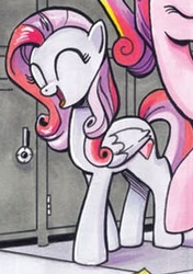 Size: 194x275 | Tagged: safe, idw, diamond rose, princess cadance, alicorn, pegasus, pony, g4, spoiler:comic, spoiler:comic12, eyes closed, female, folded wings, mare, open mouth, open smile, smiling, solo focus, wings