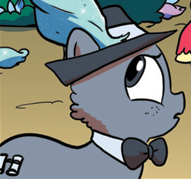 Size: 191x179 | Tagged: safe, idw, official comic, earth pony, pony, g4, spoiler:comic, spoiler:comic15, bowtie, cropped, hat, picture for breezies