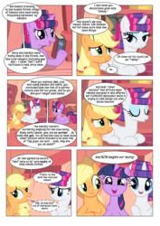 Size: 868x1228 | Tagged: safe, artist:dziadek1990, edit, edited screencap, screencap, applejack, rarity, twilight sparkle, comic:sunny day, g4, look before you sleep, book, comic, conversation, dialogue, dungeons and dragons, golden oaks library, hair curlers, library, out of character, pen and paper rpg, rpg, screencap comic, slice of life, table, tabletop game, text