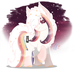 Size: 2100x1985 | Tagged: safe, artist:amgiwolf, oc, oc only, oc:ayaka, earth pony, pony, alternate design, chest fluff, colored hooves, ear fluff, eye clipping through hair, female, mare, one eye closed, ponified, rainbow tail, raised hoof, simple background, solo, species swap, stars, transparent background
