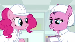 Size: 1920x1080 | Tagged: safe, screencap, lavender flask, pinkie pie, pony, g4, the last laugh, hard hat, pencil